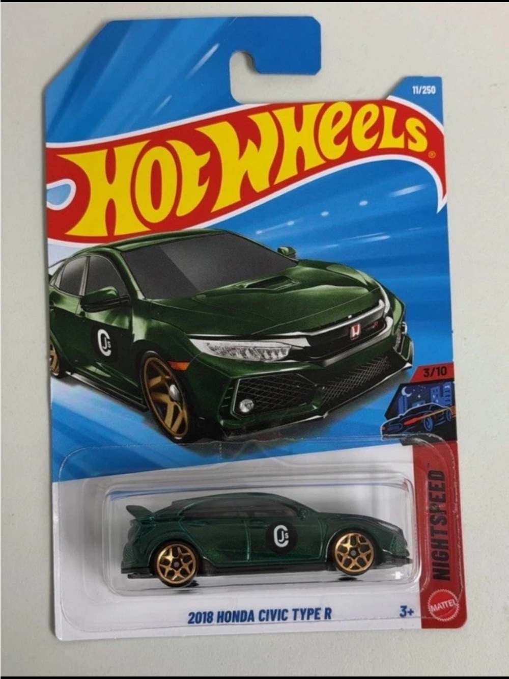 Lot of 2 Hot Wheels NIGHTSPEED 3/10 2018 HONDA CIVIC TYPE R Green Soft Corner